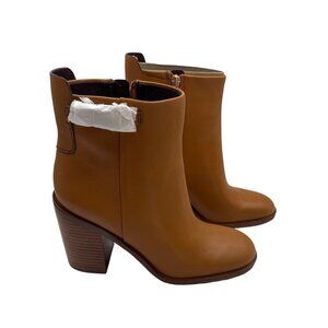 Franco Sarto Size 9.5 Leather Tan Block 4" Heel Ankle Boots Side Zipper